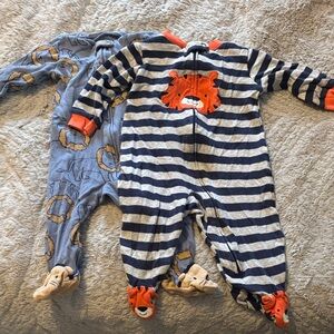 Carter's Navy and Gray Striped Footie with Lion Appliqué pajamas/onesie